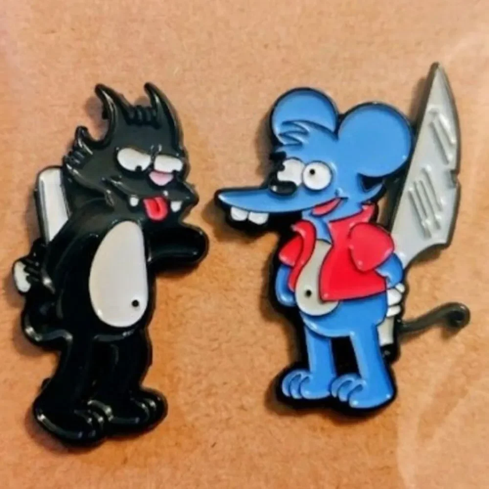 Itchy and Scratchy The Simpsons Cat and Mouse Enamel Pin Set - Retro Animation